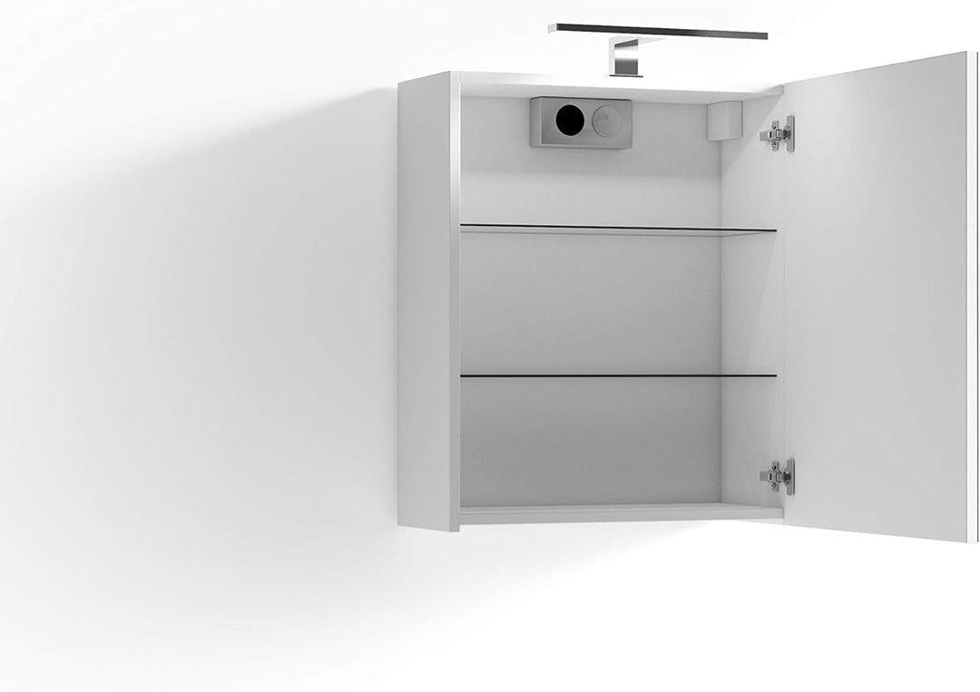 byLIVING Spiegelschrank Spree/Badezimmerschrank mit Spiegel 50 cm breit/matt weiss/Spiegeltür mit So