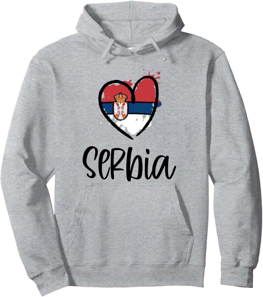 Serbia Heart Line Art Flag Cute Europe Serbs Serbian Gift Pullover Hoodie