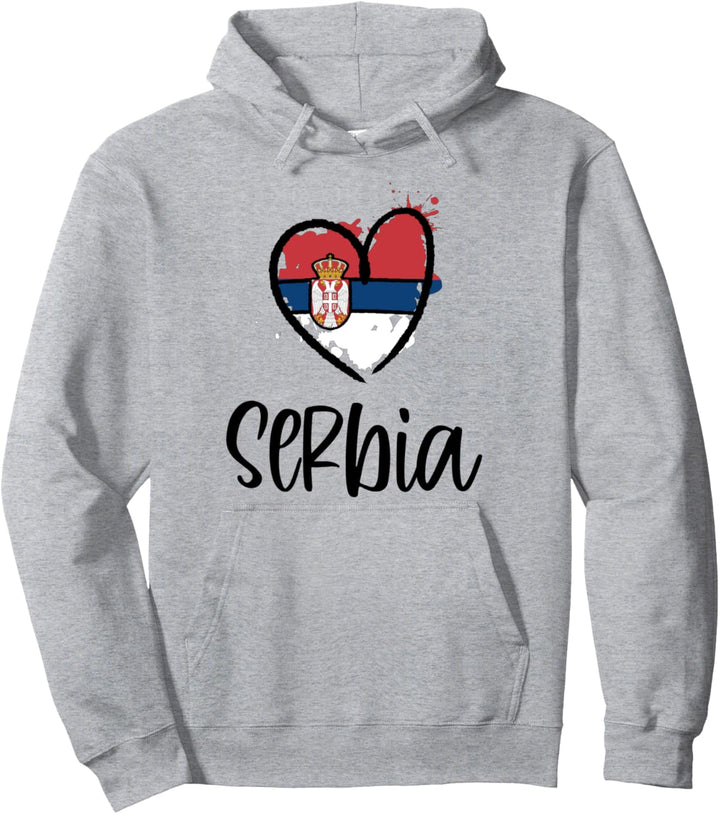 Serbia Heart Line Art Flag Cute Europe Serbs Serbian Gift Pullover Hoodie