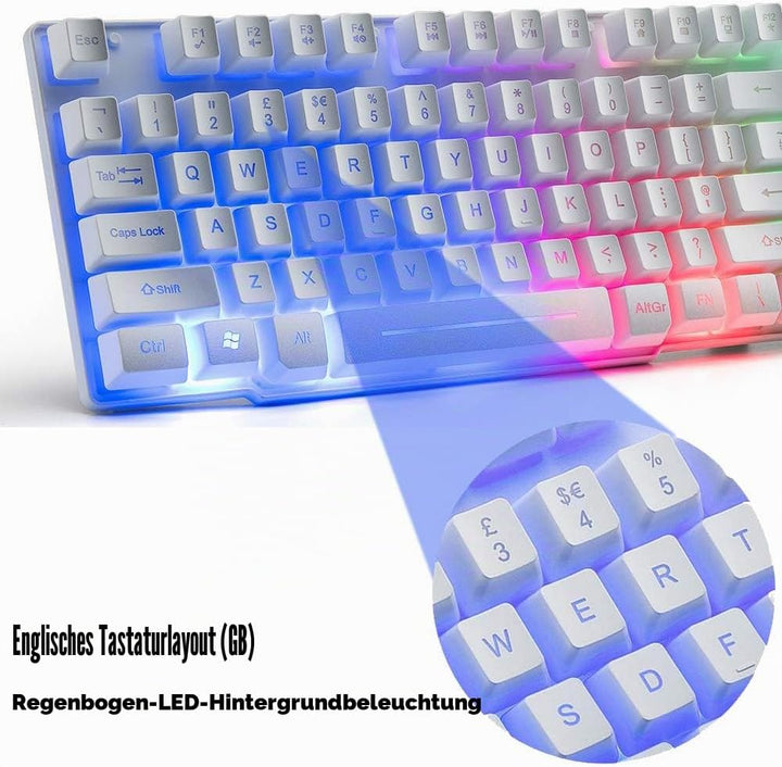 UK-Layout 4-in-1 Gaming-Tastatur und Maus-Set, Regenbogen-Hintergrundbeleuchtung, USB Gaming-Tastatu