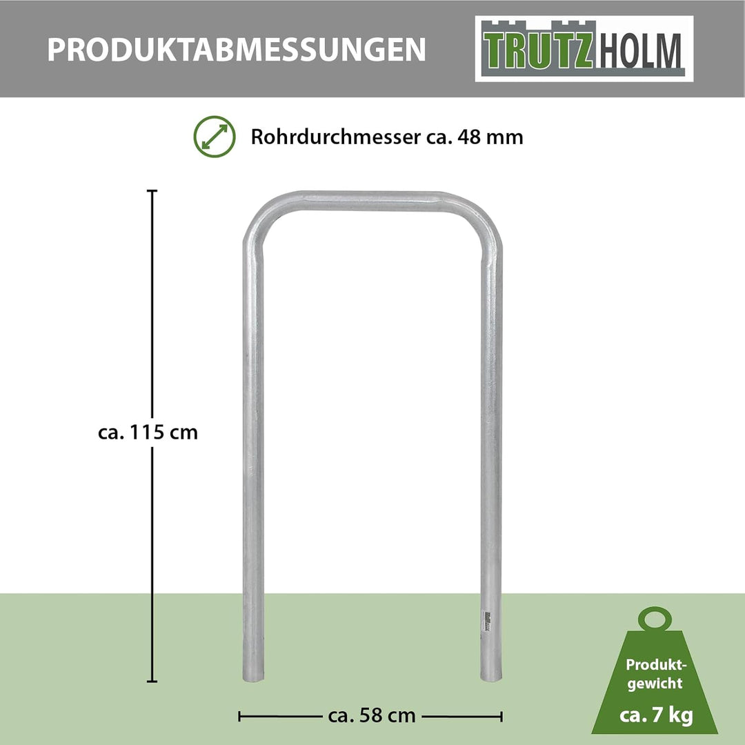 TRUTZHOLM Fahrradanlehnbügel 115x58 cm Stahl feuerverzinkt und rostfrei Ø 48 mm zum Einbetonieren Fa