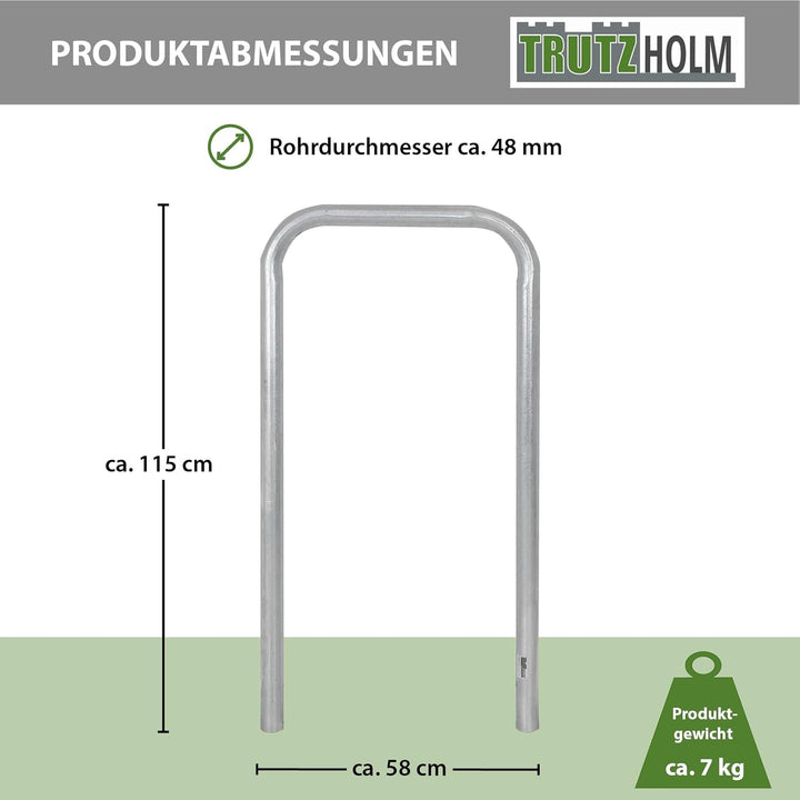 TRUTZHOLM 2x Fahrradanlehnbügel 115x58 cm Stahl feuerverzinkt und rostfrei Ø 48 mm zum Einbetonieren