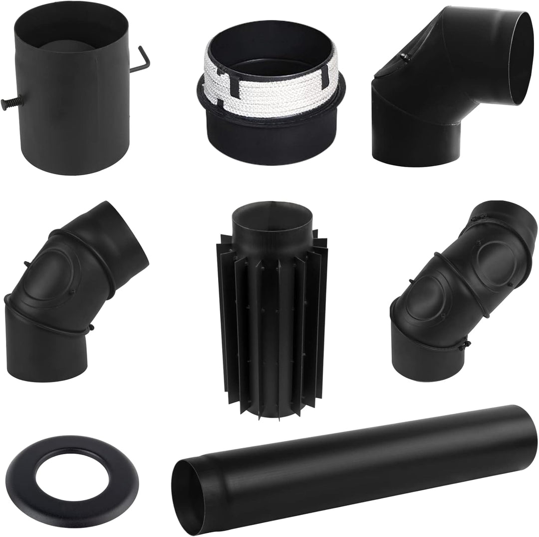 KOLOR DN 150 mm Rauchrohr 2 mm Kaminrohr Abgasrohr Ofenrohr Bogen Rosette Wandfutter (T-Stück 90°),