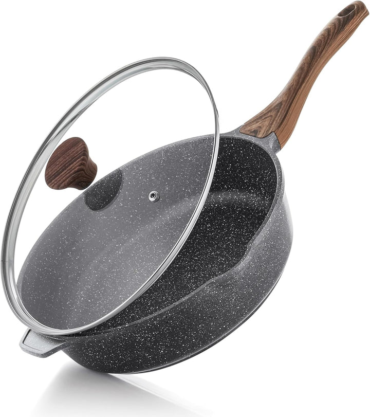 SENSARTE Antihaft Pfanne 28cm, Tiefe Bratpfanne mit Deckel, Schweizer Granitbeschichtung Kochpfanne