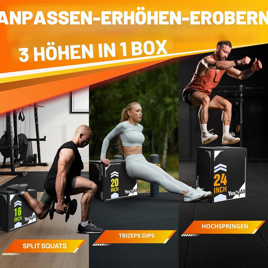 Yes4All 3 in 1 Soft Plyo Box mit Holzkern, Sprungbox, Plyometric Box Plattform für Sprungtraining, H