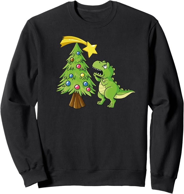 süsser Dinosaurier hat Angst vor dem Weihnachtsbaum Sweatshirt