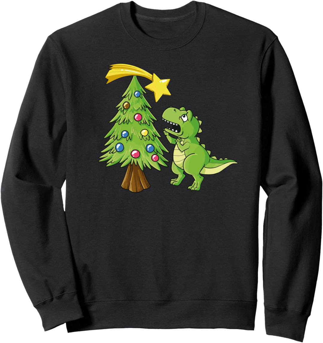süsser Dinosaurier hat Angst vor dem Weihnachtsbaum Sweatshirt