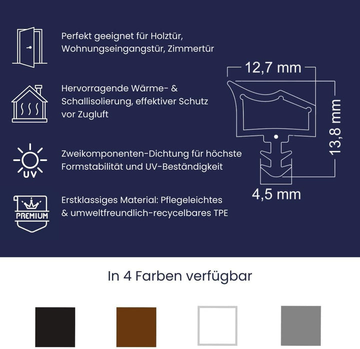 Türdichtung Weiss 5m - 4mm Nutbreite / 7mm Nuttiefe / 12mm Falz - Antidehnungsfaden Haustürdichtung
