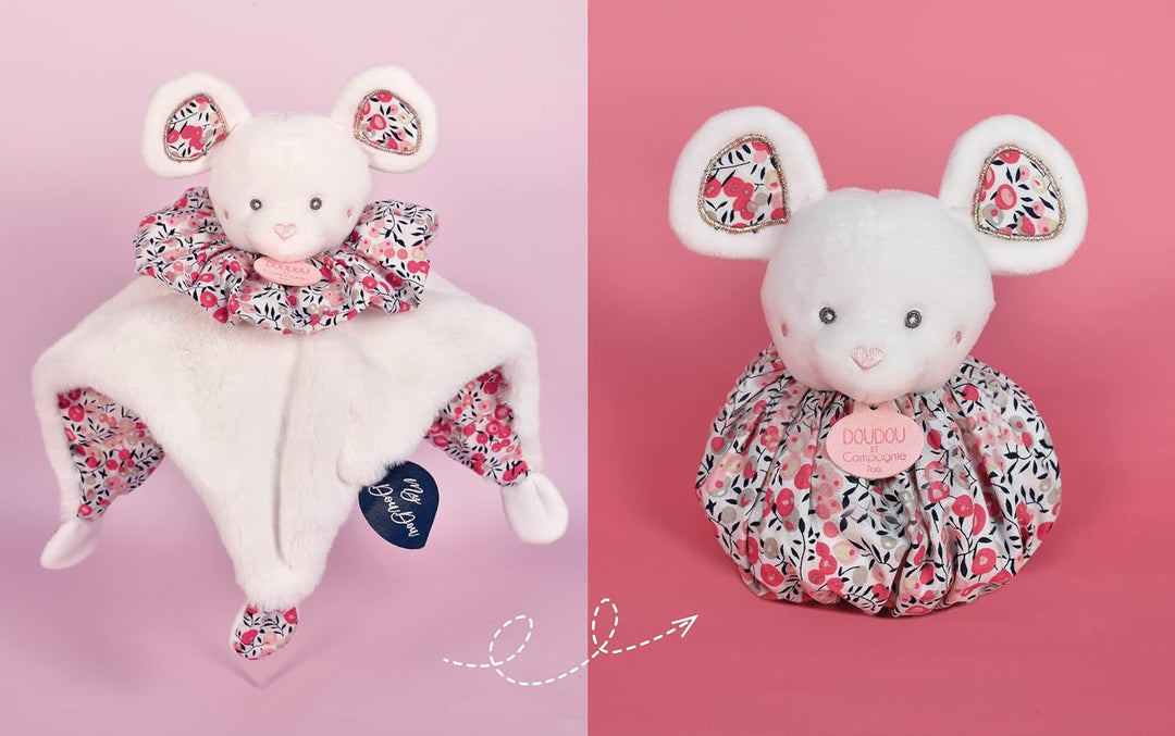 Doudou et Compagnie - DC3932 Kuscheltier mit Kugel, 25 cm, Weiss Weiss maus, Weiss maus