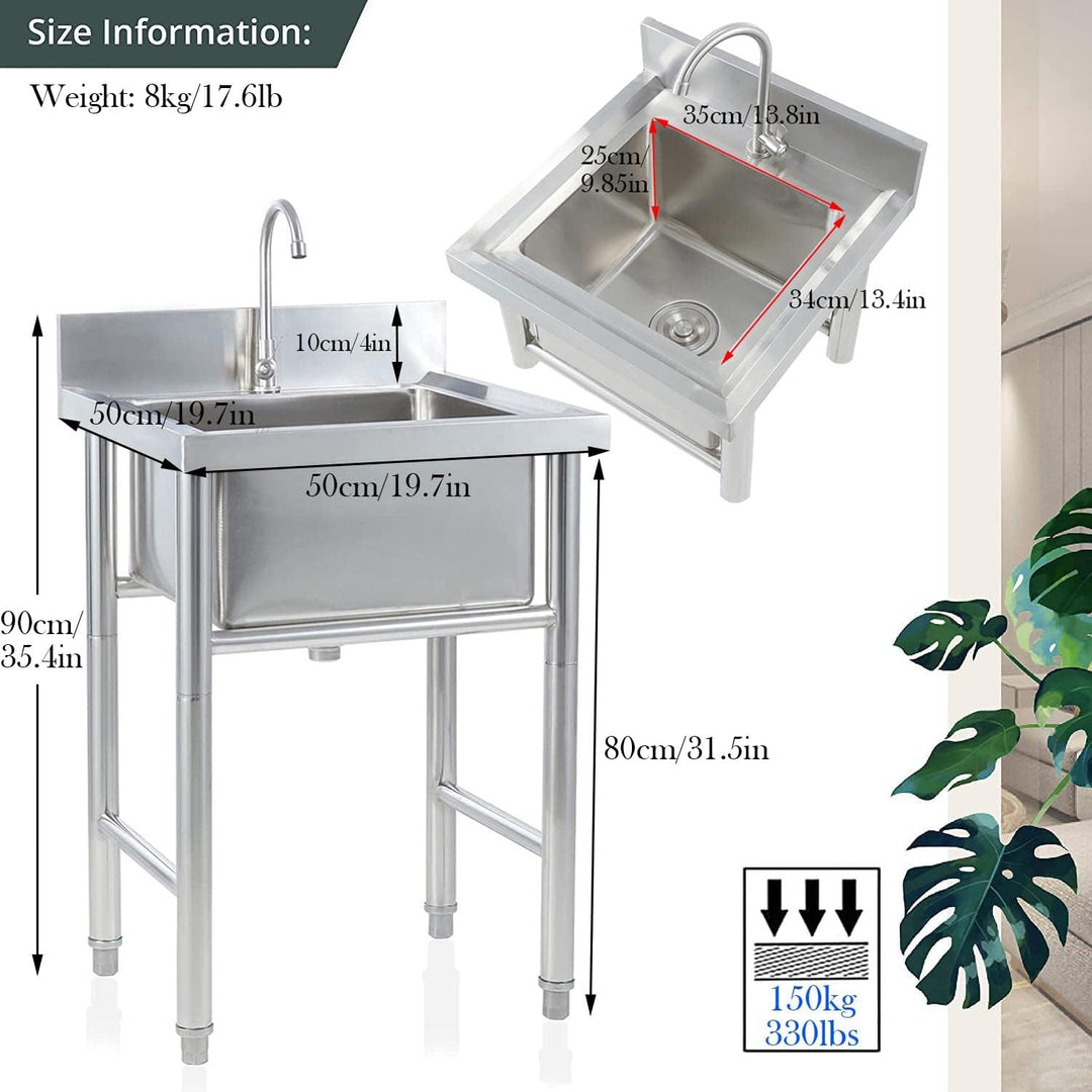 Psfghvz Sink 1 mm Stainless Steel Sink Commercial Sink Freestanding Single Basin Workshop Sink Compl