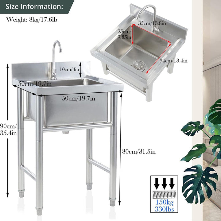 Psfghvz Sink 1 mm Stainless Steel Sink Commercial Sink Freestanding Single Basin Workshop Sink Compl