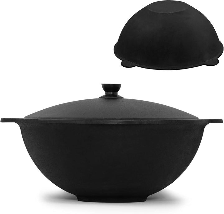 4BIG.fun Kazan aus Gusseisen 16 L mit Aluminium Deckel flacher Boden Usbek Schwenktopf NAMANGAN Kasa