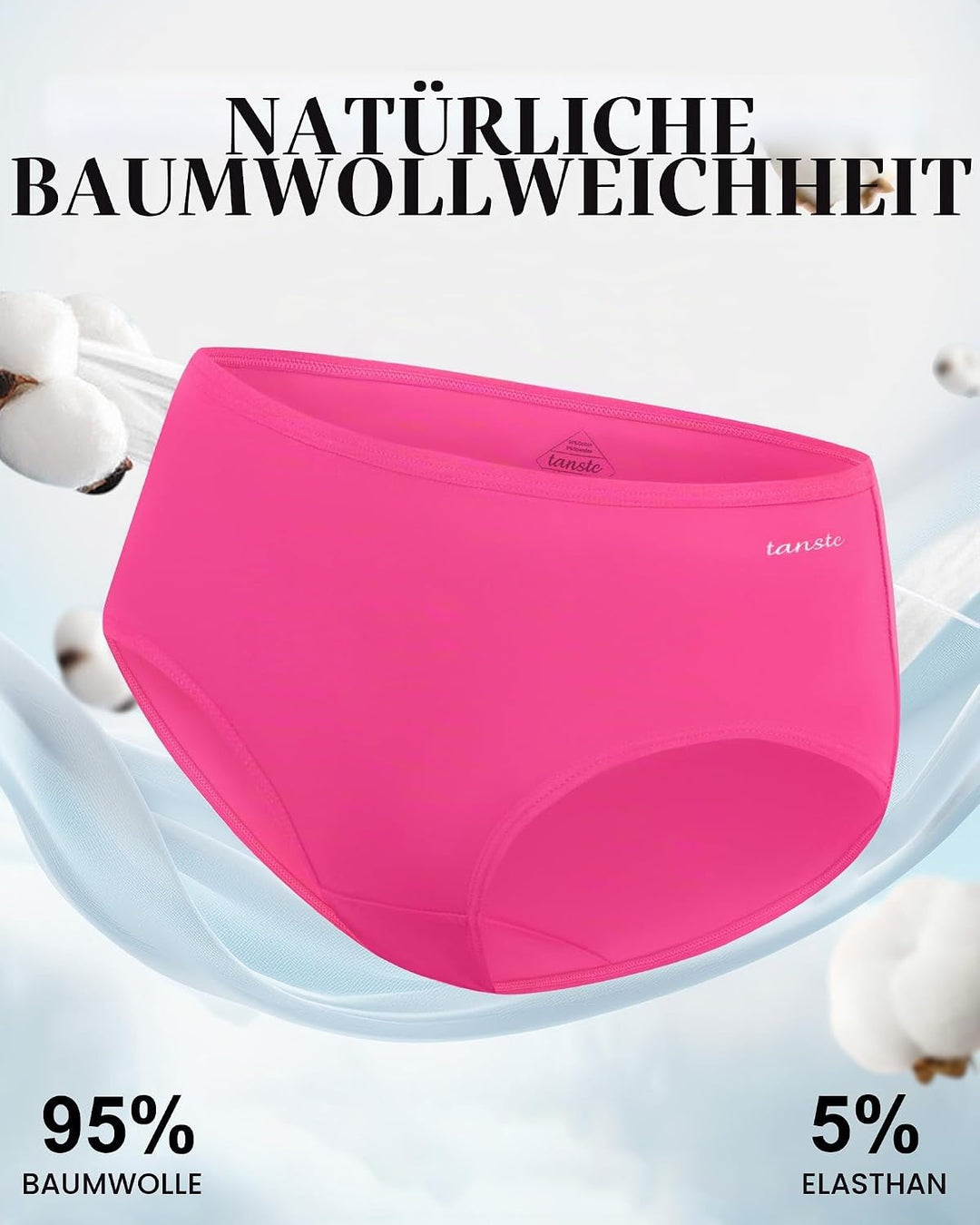 TANSTC Damen Unterhosen Baumwolle 6er-Pack Hipster Slips, Niedrige Taille &amp; Stretch, Atmungsaktiv XS