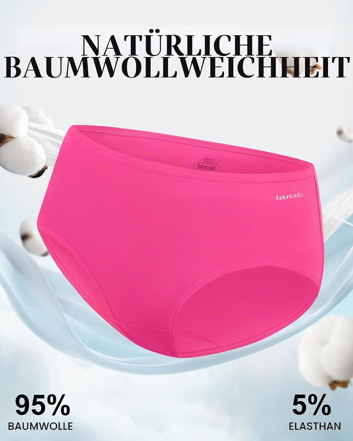 TANSTC Damen Unterhosen Baumwolle 6er-Pack Hipster Slips, Niedrige Taille &amp; Stretch, Atmungsaktiv XS