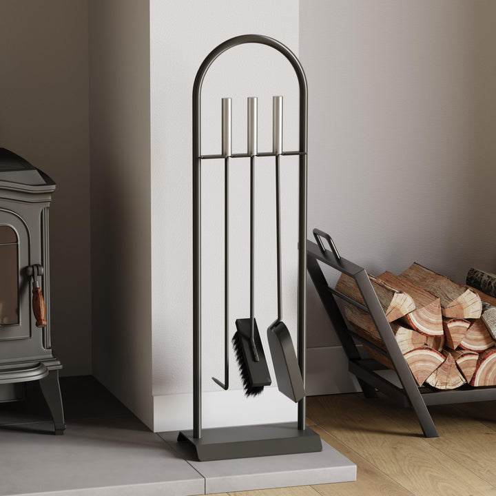 Fire Vida Arc Kaminbesteck-Set, Metall, chromfarben/Scharz, 4-teilig