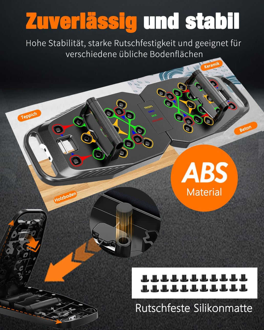 Liegestützbrett Dunkel,20 in 1 Foldable Multifunctional Home Training Fitness Equipment, Portable Pu