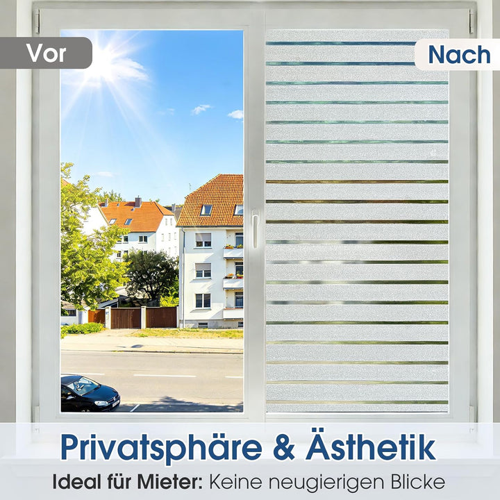 Lifetree Fensterfolie Streifen matt – UV-Schutz & Sichtschutz – selbstklebend statisch ohne Kleber –