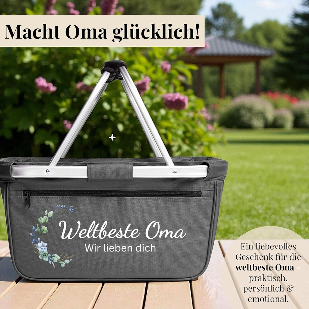 Einkaufskorb personalisiert mit Wunschtext – Geschenk für Oma mit Blumenmotiv – personalisiertes Ges