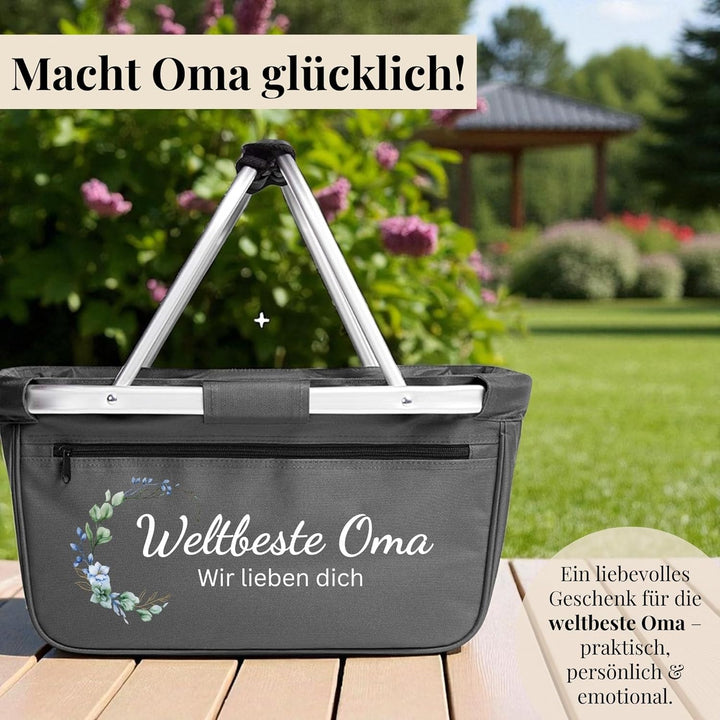 Einkaufskorb personalisiert mit Wunschtext – Geschenk für Oma mit Blumenmotiv – personalisiertes Ges