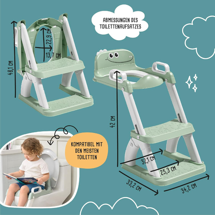 Toilettensitz Kinder mit Treppe – Höhenverstellbarer Kinder Toilettensitz mit Trittstufe & Rückenleh