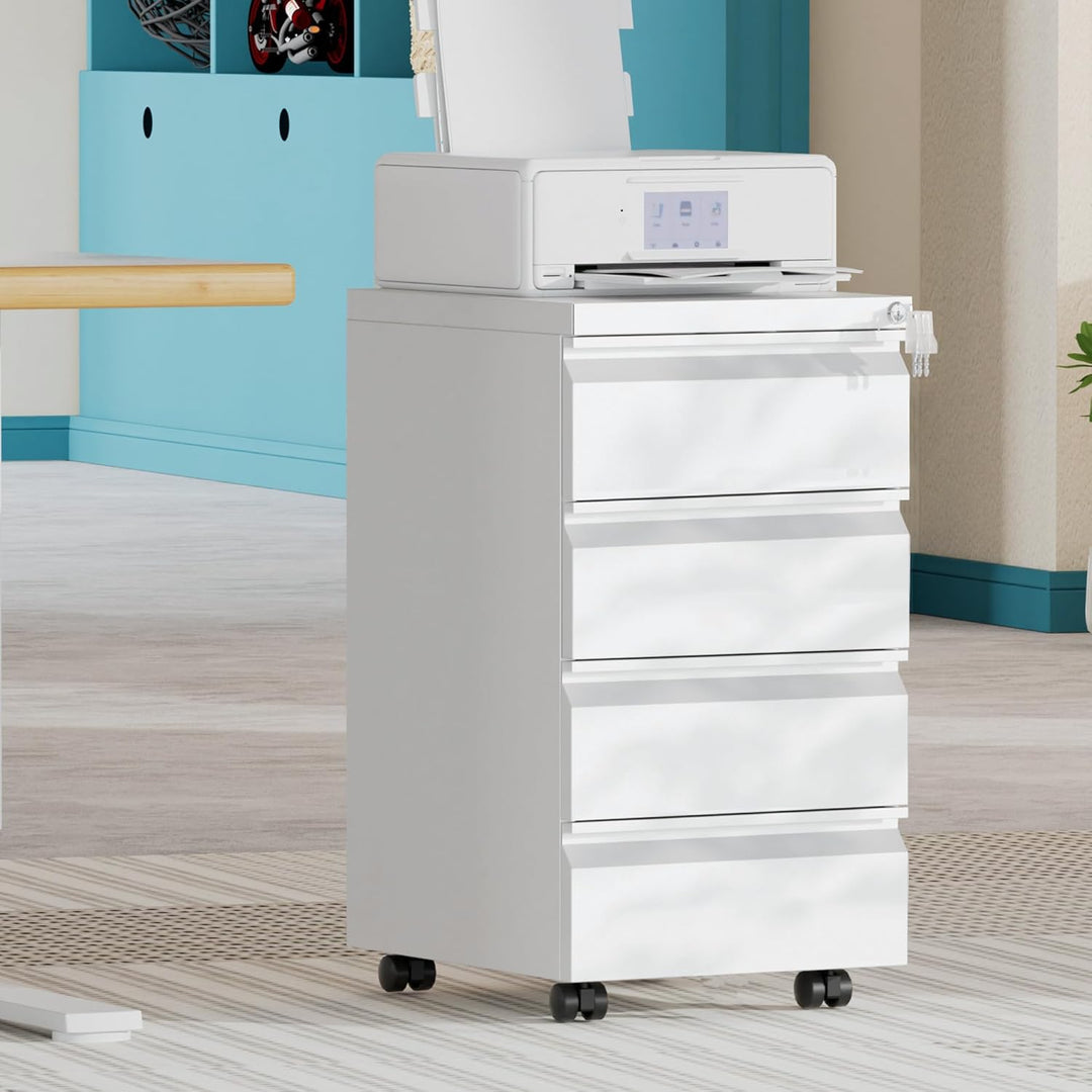 HOMSTEEL Rollcontainer, Mobiler Aktenschrank mit Schloss, 4 Schlüssel, 4 Schubladen, Büroschrank aus
