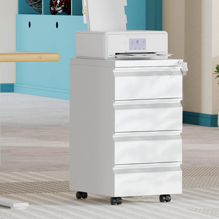 HOMSTEEL Rollcontainer, Mobiler Aktenschrank mit Schloss, 4 Schlüssel, 4 Schubladen, Büroschrank aus