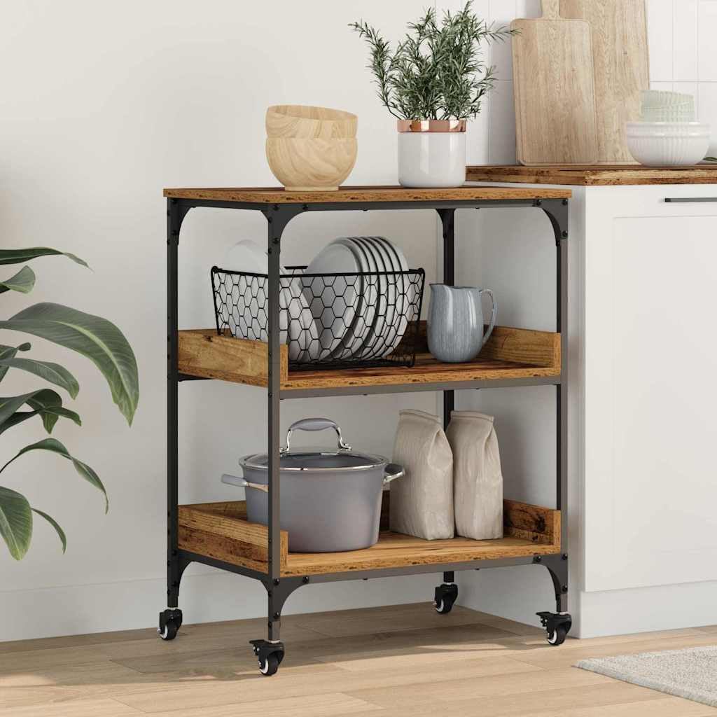 vidaXL Küchentrolley Altholz 60 x 41 x 80.5 cm Holzwerkstoff, Mobiler Küchenwagen, rechteckig, langl