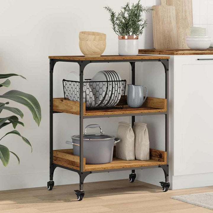 vidaXL Küchentrolley Altholz 60 x 41 x 80.5 cm Holzwerkstoff, Mobiler Küchenwagen, rechteckig, langl