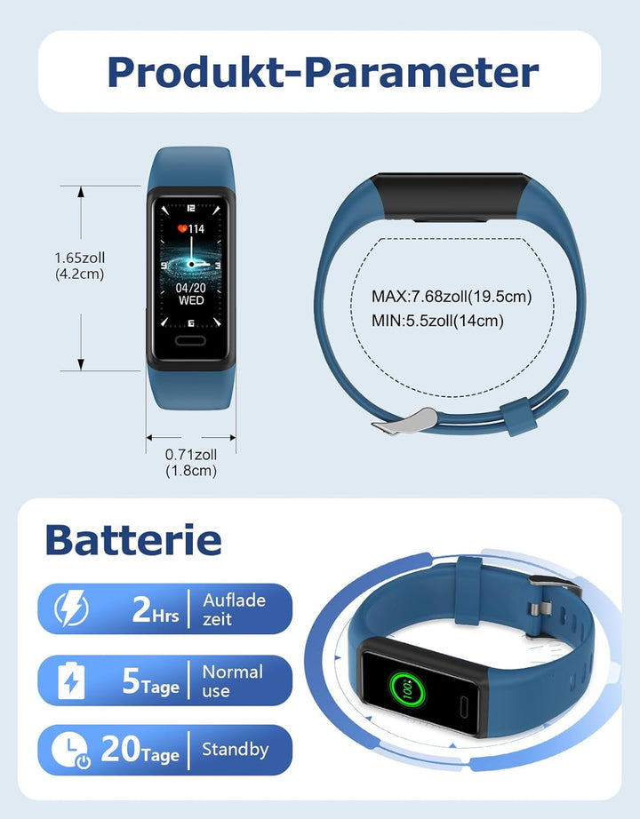 Cloudpoem Fitness Tracker,Fitnessuhr für Damen Herren mit Pulsuhr,Schrittzähler,Kalorienzähler,Schla