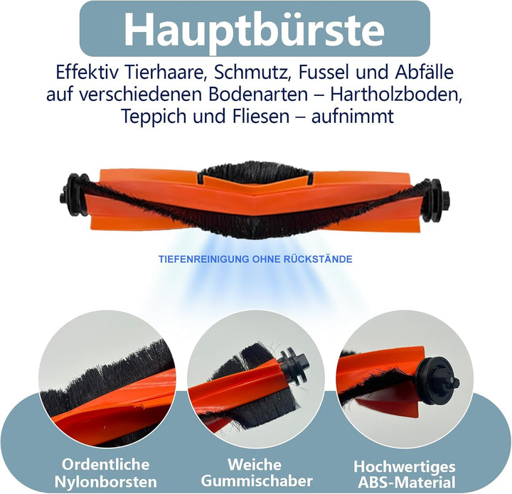25 Stück Zubehör für Xiaomi X20 Max / X20 Pro Roboterstaubsauger Ersatzteile, 1 Hauptbürste, 1 Gummi