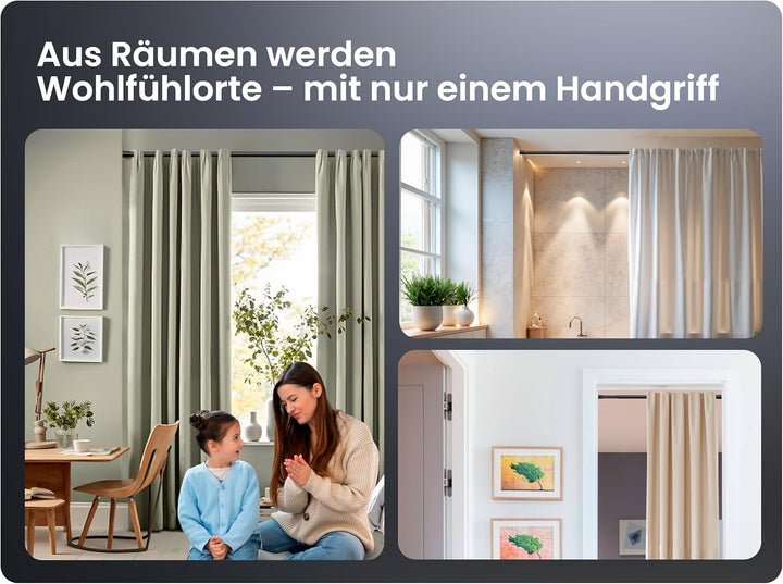 Gardinenstange zum Klemmen 90-160cm, Matt Schwarz, Ø 25 mm, Duschstange ohne Bohren - Teleskopstange