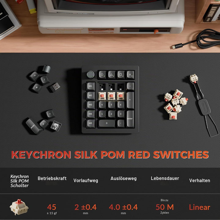 Keychron V0 Ultra Kabelloser ZMK Custom Numpad, 8000Hz Polling-Rate, 2,4 GHz &amp; Bluetooth 5.3, 360 St