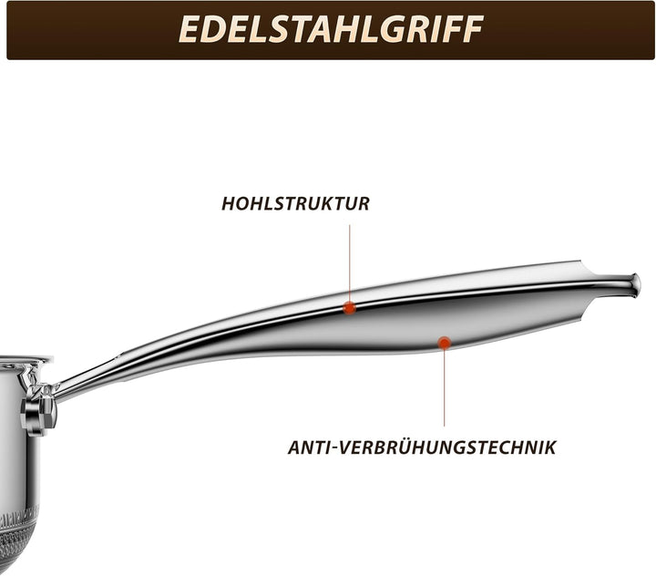 Tiefe Bratpfanne mit Deckel 26cm, Edelstahlpfanne Hybrid, Kühl bleibender Griff, Spülmaschinenfest,