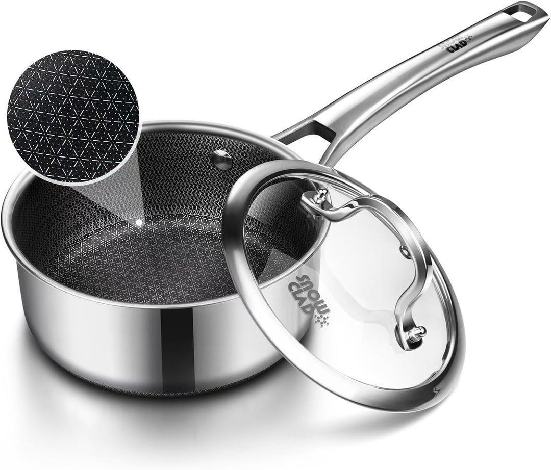 Edelstahl Kochtopf 16cm 1,5L mit Deckel, Antihaft Stielkasserolle, Kochtopf Induktion, Hitzebeständi