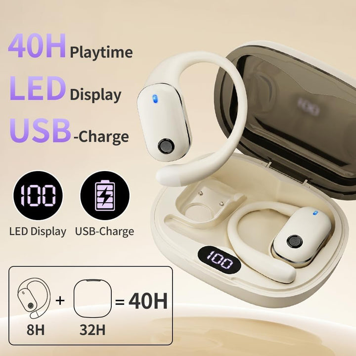 Open-Ear Bluetooth Kopfhörer, Bluetooth 6.0 Wireless Ohrhörer Sport mit LED-Anzeige, IPX6 Wasserdich