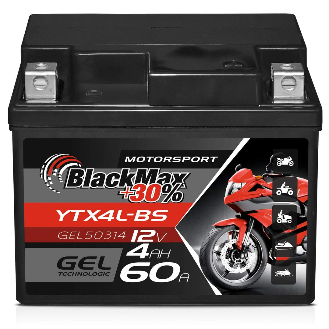 BlackMax CTX4L-BS Motorradbatterie YTX4L-BS GEL 12V 4Ah Roller Batterie 50314 4Ah - 65A, 4Ah - 65A