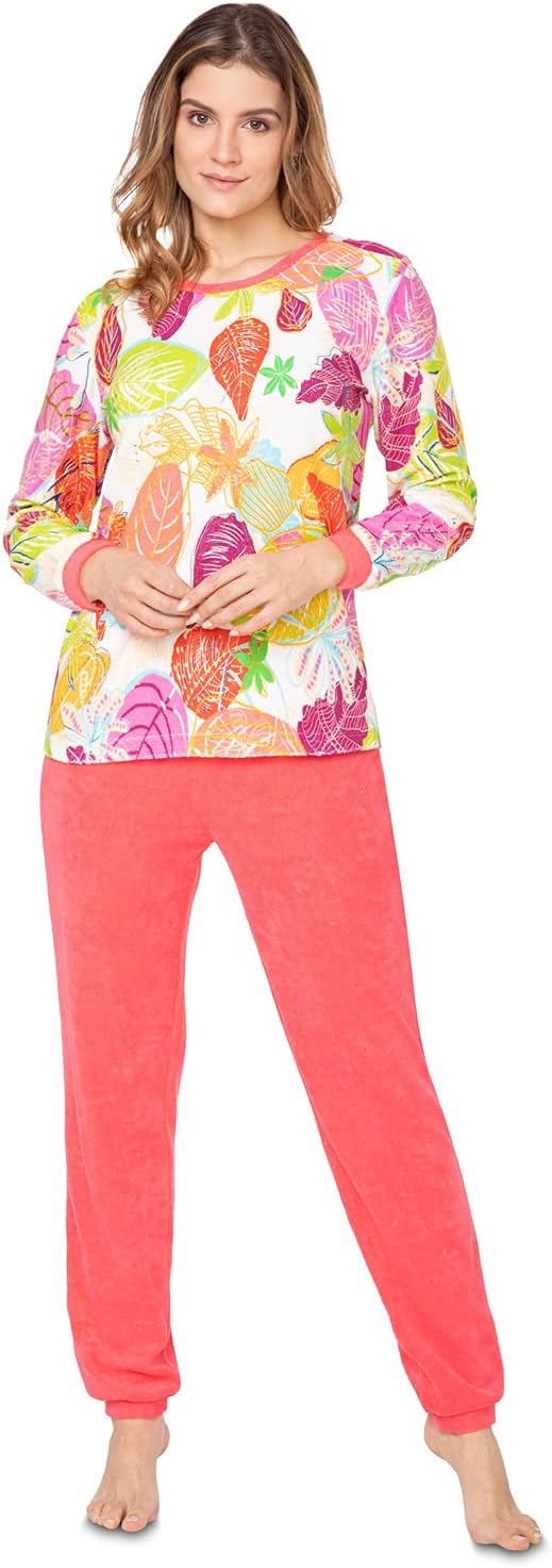 e.FEMME® Damen Pyjama Hausanzug Kamila 2217 aus Frottee 80% Baumwolle, 20% Polyester 40 Blätter/Kora