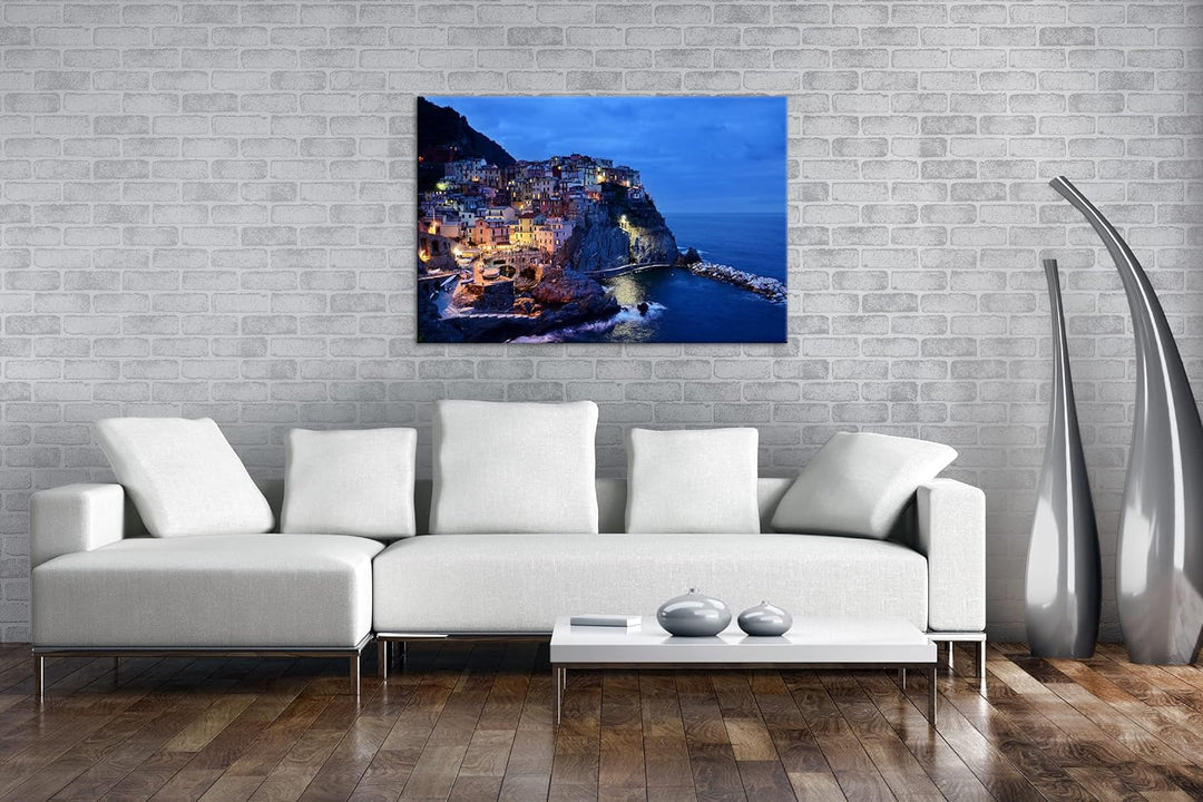 deyoli Cinque Terre Küstenstreifen in Italien bei Nacht im Format: 80x60 als Leinwandbild, Motiv fer