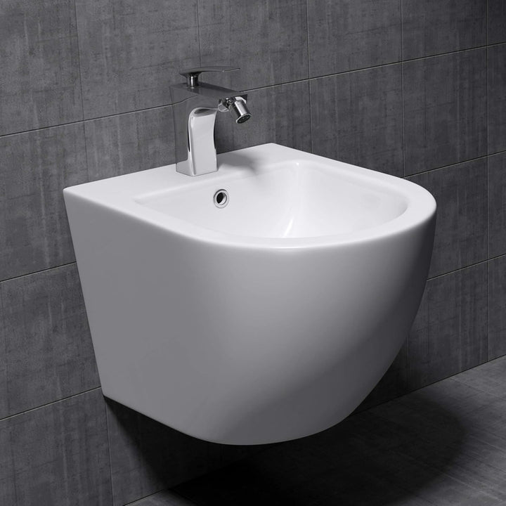 Mai &amp; Mai Hänge-Bidet D179 Weiss 48,5x36x36cm aus Keramik 1-Hahnloch schmutzabweisende Oberfläche We