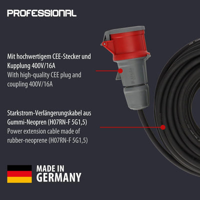 Brennenstuhl CEE Verlängerungskabel IP44 (30m Kabel, H07RN-F 5G1,5, 5-polig mit CEE Stecker und Kupp