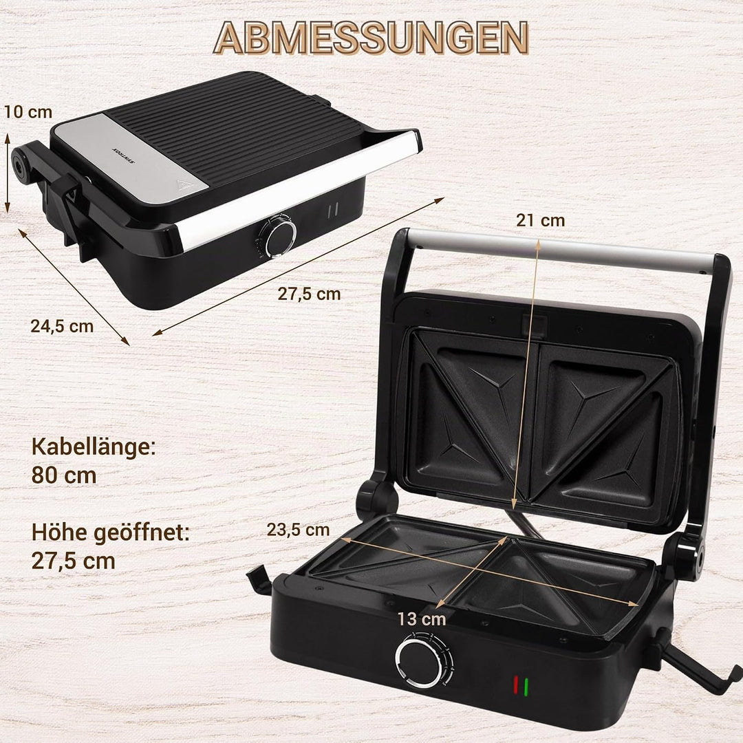 Syntrox SM-1000W Toledo Sandwichmaker mit Wechselplatten – knusprige Toast-Sandwiches schnell &amp; glei