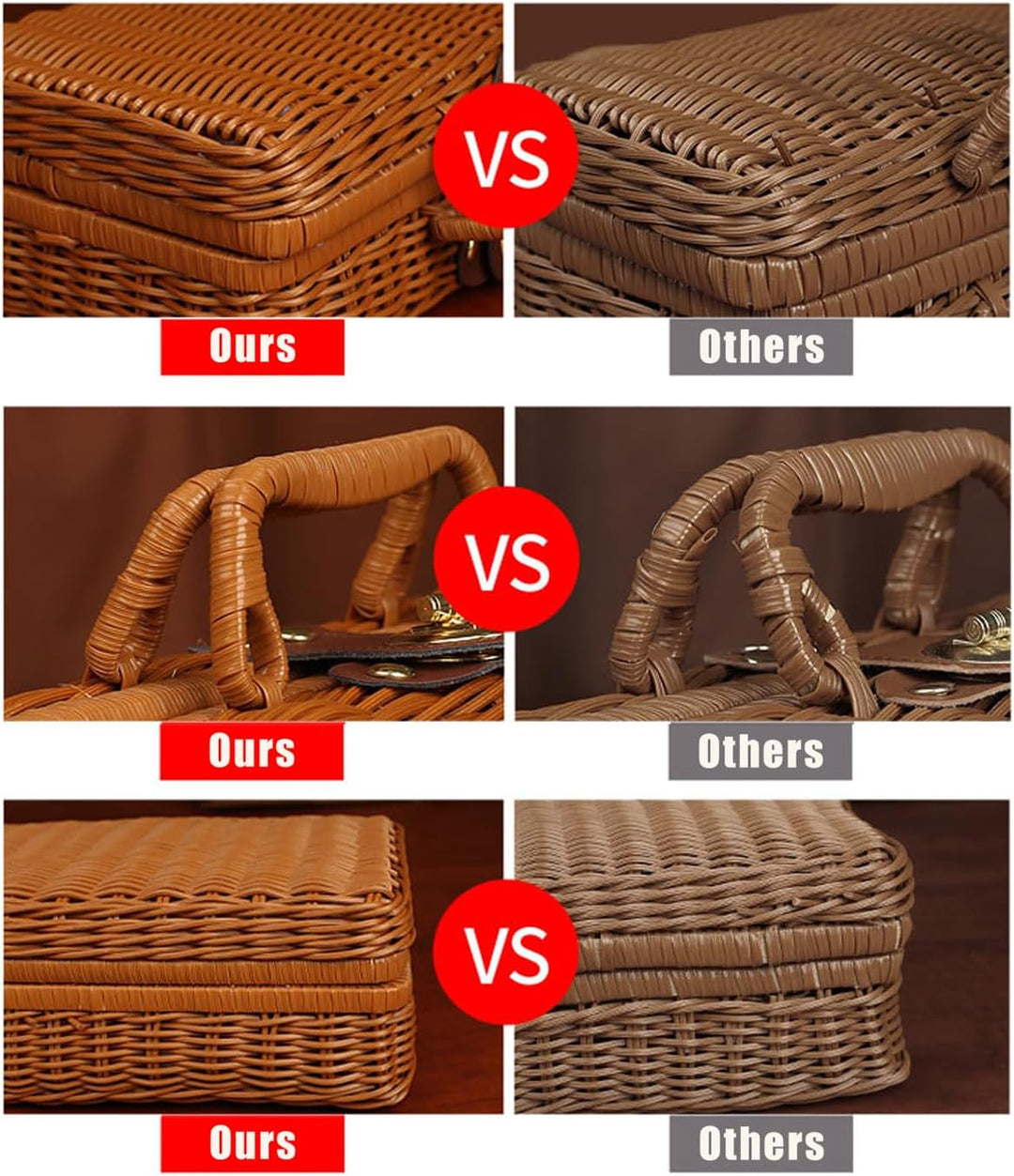 Geflochtener Rattan-Koffer Aufbewahrungskorb mit Griff, Gewebte Picknickbox, Handgewebt, mit Metalls