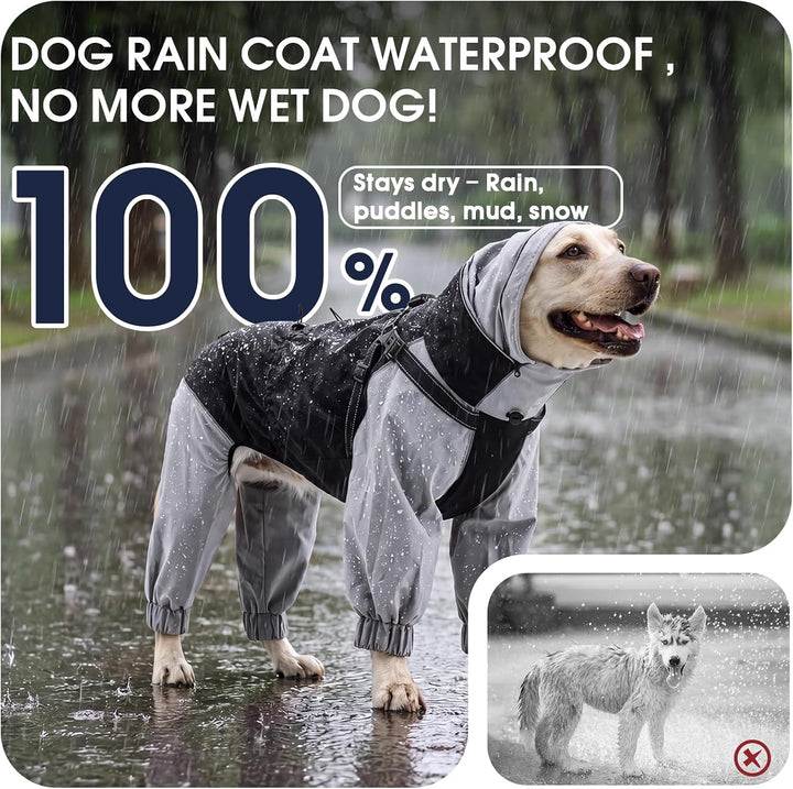 IECOii Hundemantel wasserdicht Winter Full-Body 4-Leg mit Kapuze,Reissverschluss und eingebautem Ges