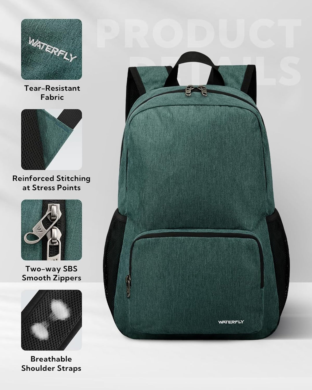 WATERFLY Rucksack Faltbar Tagesrucksack 20L: Wanderrucksack Faltrucksack Leicht Klapprucksack Daypac