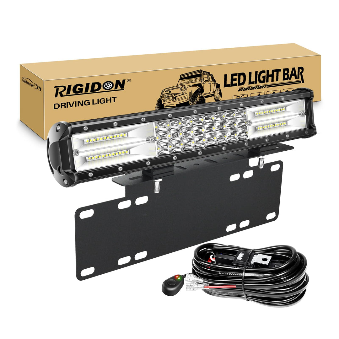 RIGIDON Led lichtleiste mit 12V kabelbaum und kennzeichenhalterung schwarz, Dreireihige 15 Zoll 38cm