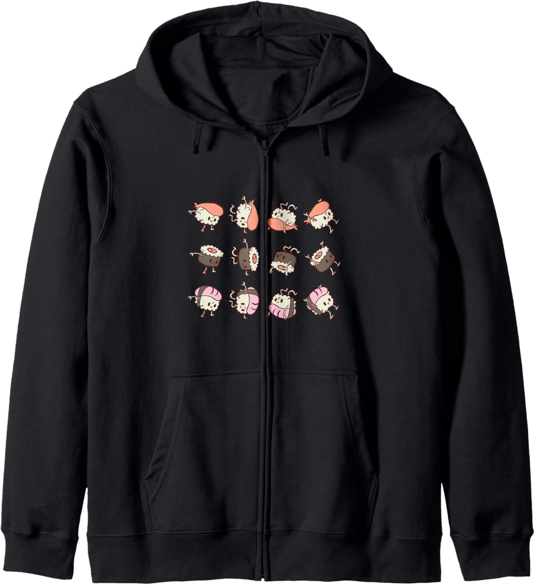Kawaii Sushi Doing Somersaults süsse japanische Lebensmittelgrafik Kapuzenjacke