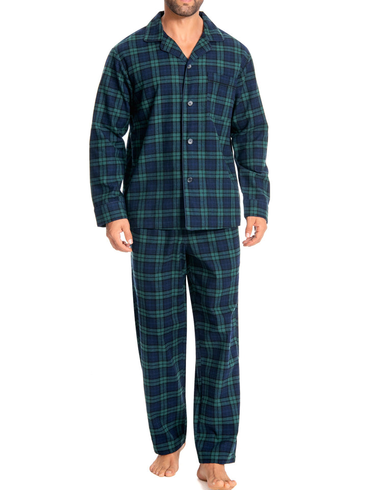 Nutria Herren Schlafanzug Flanell, 100% Baumwolle Karierter Pyjama Set Weich Warm Loungewear Nachtwä