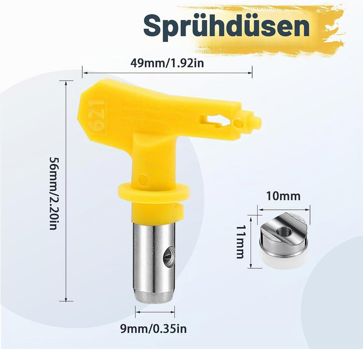 6 Stück Airless Düse mit Spitzendichtung, für Airless Farbsprühsysteme (Typ 617,621,623,625,627,629)