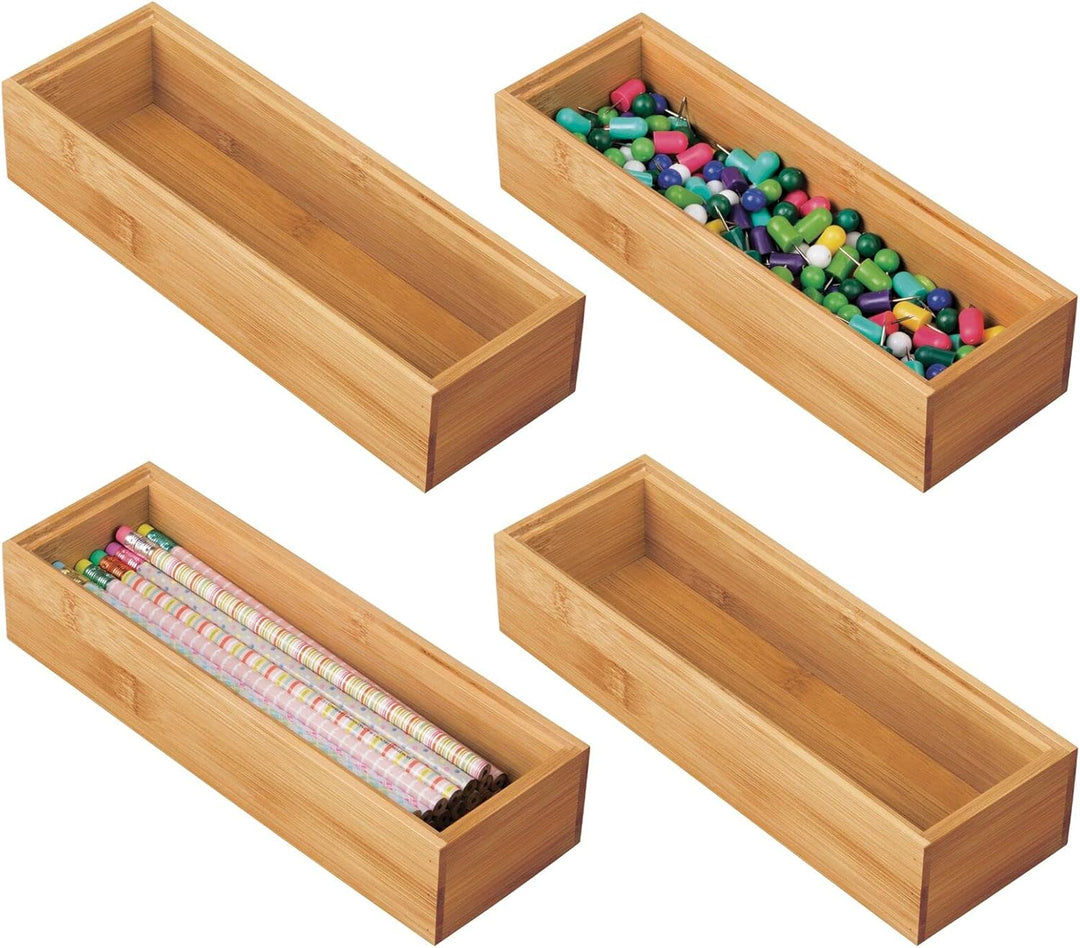 mDesgn 4er-Set Aufbewahrungsbox für Schreibtisch und Schublade – rechteckige Schubladenbox aus Bambu
