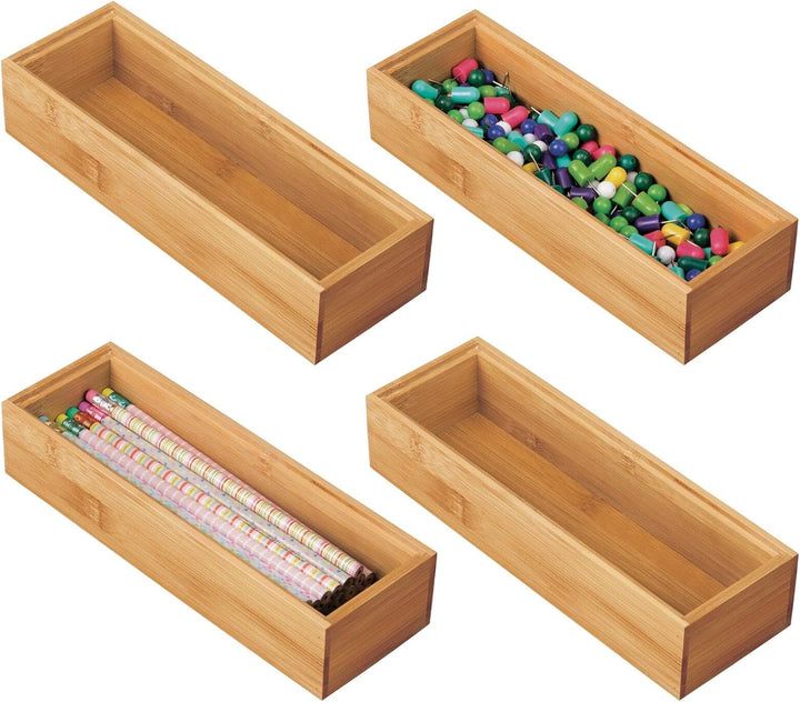 mDesgn 4er-Set Aufbewahrungsbox für Schreibtisch und Schublade – rechteckige Schubladenbox aus Bambu